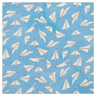 Funny Paper Airplane on Blue Pattern Fabric
