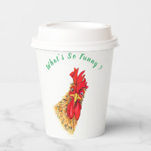 Funny Paper Cups Surprised Rooster - Custom Text