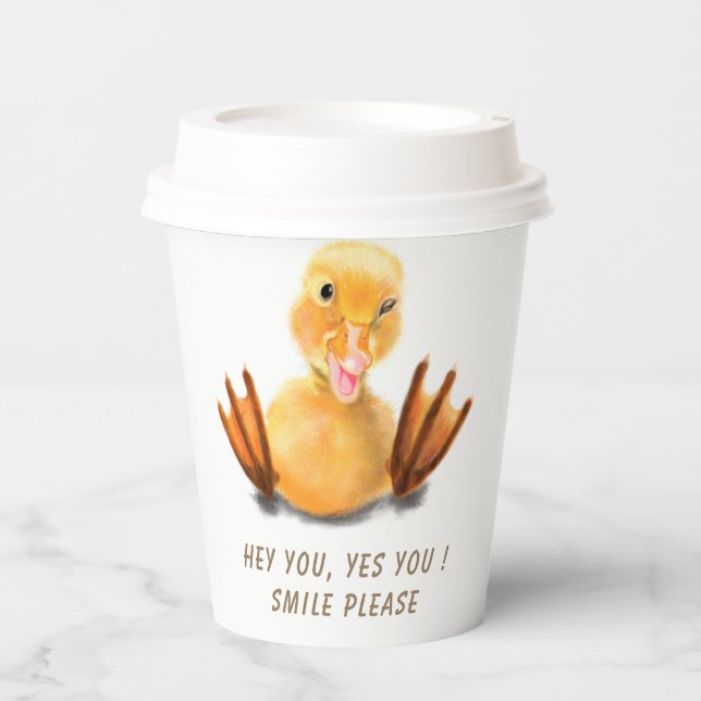 Funny Paper Cups with Happy Yellow Duck - Smile (Front)