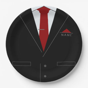 Funny Paper Plates Busines Suit and Your Name Text