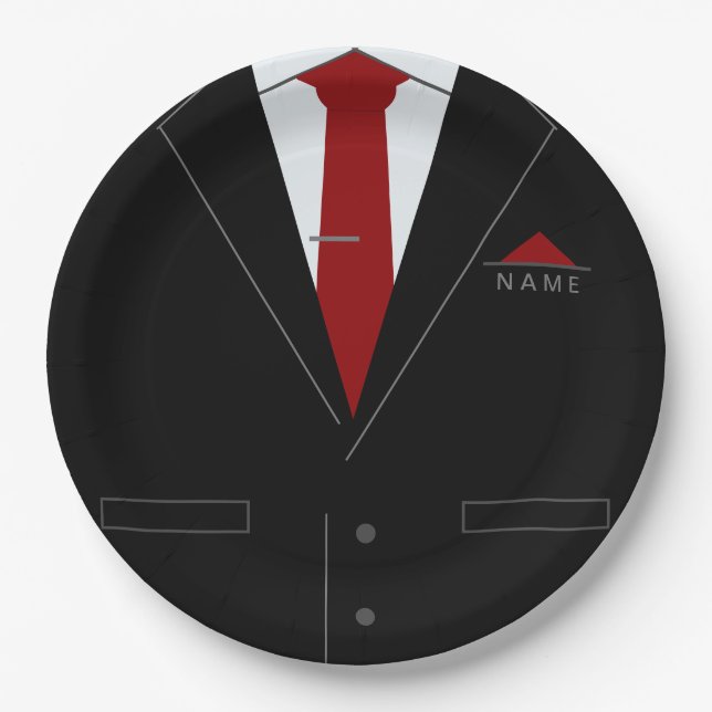 Funny Paper Plates Busines Suit and Your Name Text (Front)