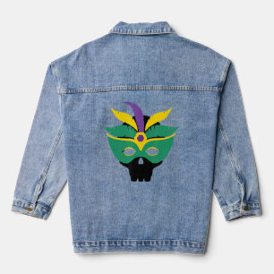 Funny Parade Costume Mardi Gras Skull Jester Mask Denim Jacket