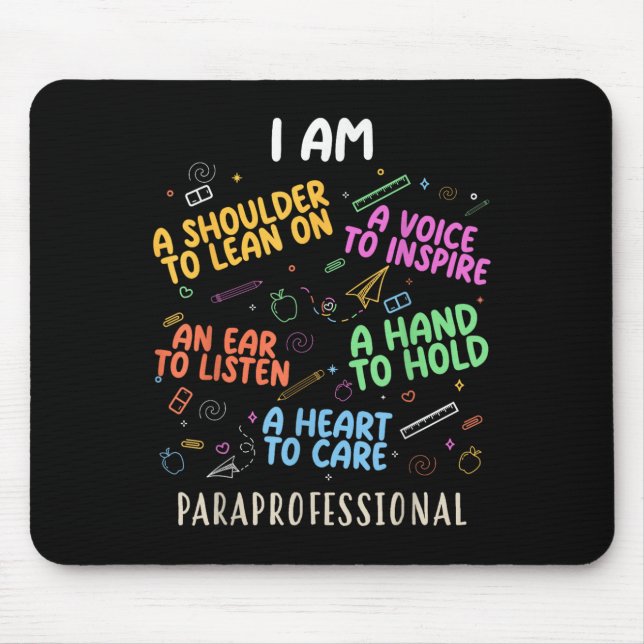 Funny Paraeducator Heart To Care Paraprofessional  Mouse Mat (Front)