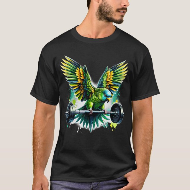 Funny Parakeet Parrot Deadlift Weightlifting T-Shirt (Front)