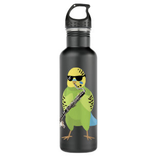 Funny Parakeet Wearing Sunglasses Playing Bass Cla 710 Ml Water Bottle