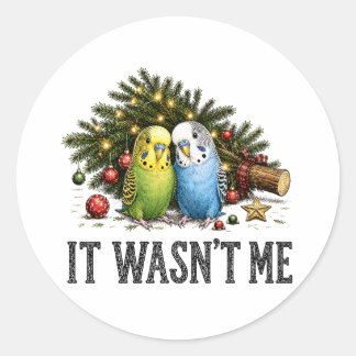 Funny Parakeets Christmas It Wasn't Me Classic Round Sticker