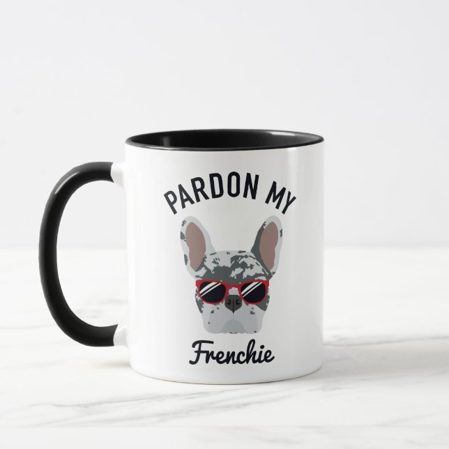 Funny Pardon my Frenchie Blue Merle French Bulldog Mug (Left)