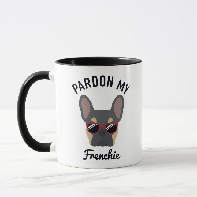 Funny Pardon my Frenchie Blue Tan French Bulldog Mug (Left)