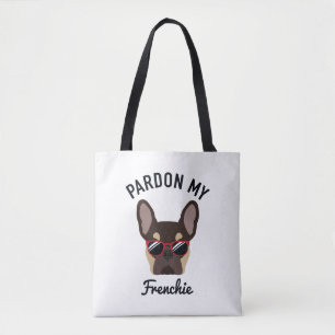Funny Pardon my Frenchie Brown Tan French Bulldog Tote Bag