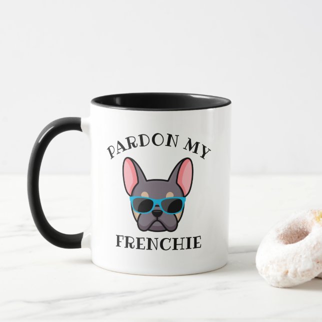 Funny Pardon my Frenchie Lilac Tan French Bulldog Mug (With Donut)