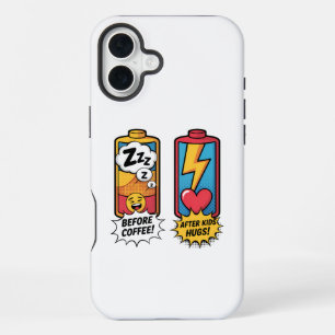 Funny Parenting Energy – Before Coffee After Kids  iPhone 16 Plus Case
