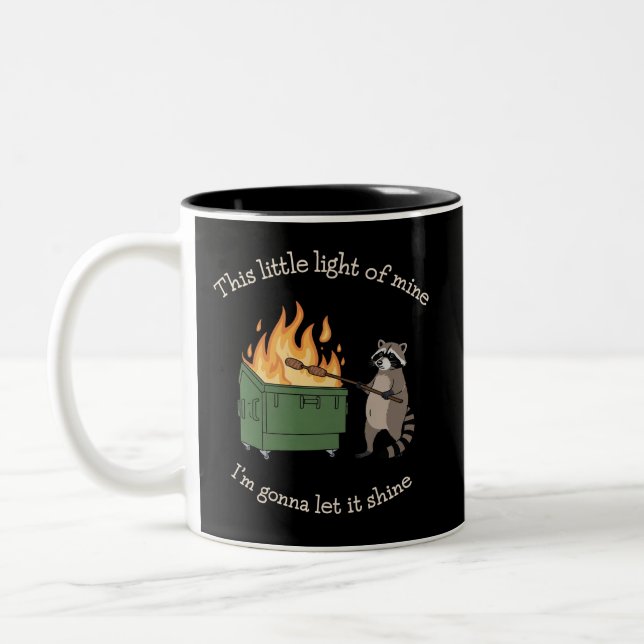Funny Parody Dumpster Fire Raccoon Mental Health Two-Tone Coffee Mug (Left)