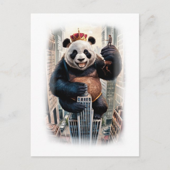 Funny Parody Panda Movie Character on a White Holiday Postcard (Front)