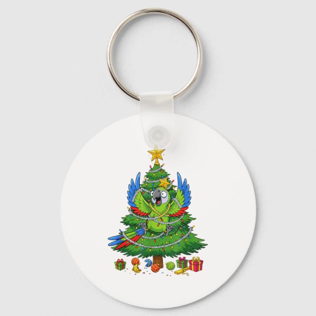 Funny Parrot Christmas Tree Lights Kids Mens Women Key Ring (Front)