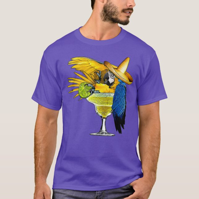 Funny Parrot in Margarita Drinking Glass T-Shirt (Front)