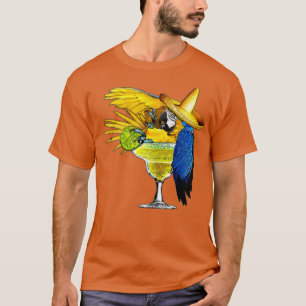Funny Parrot in Margarita Drinking Glass Tropical  T-Shirt
