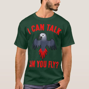 Funny Parrot Shirt I Can Talk Can You Fly Grey