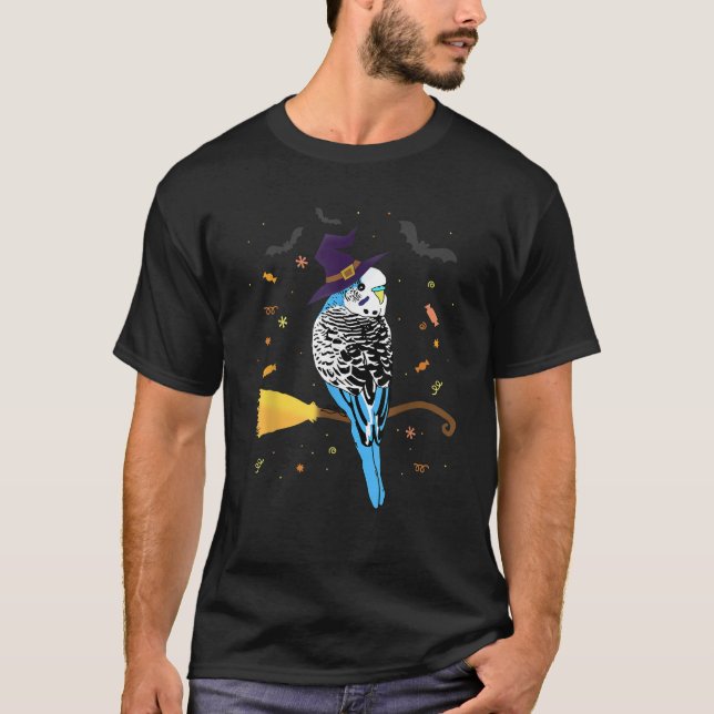 Funny Parrot Witch Birb memes Blu Parakeet Hallowe T-Shirt (Front)