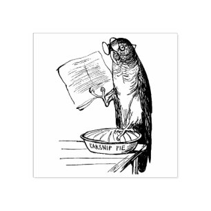 Funny Parrot with reading glasses and parsnip pie Rubber Stamp