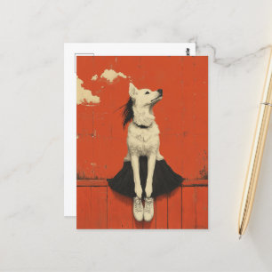 Funny Part Dog Part Human Sitting on Fence Postcard