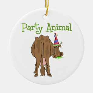Funny Party Animal Birthday Cow Ceramic Tree Decoration