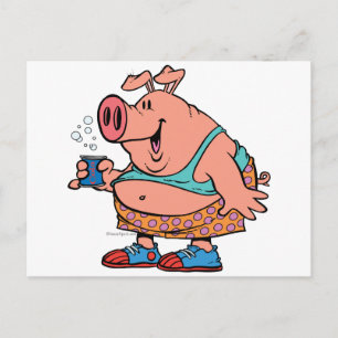 funny party animal pig hog cartoon postcard