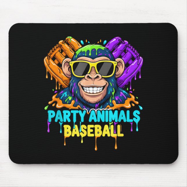 Funny Party Animals Baseball Monkey Summer Fun Mouse Mat (Front)