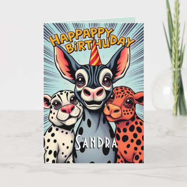 Funny Party Animals Cute Happy Birthday  Card (Front)
