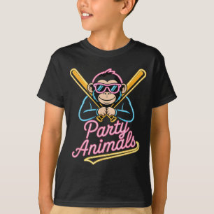 Funny party animals monkey baseball retro Funny pa T-Shirt