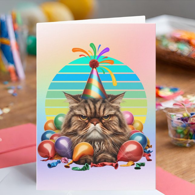 Funny Party Cat Birthday Card (Annoyed cat on a birthday card.)
