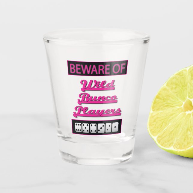 Funny Party Pink Black White Dice Bunco Shot Glass (Front)