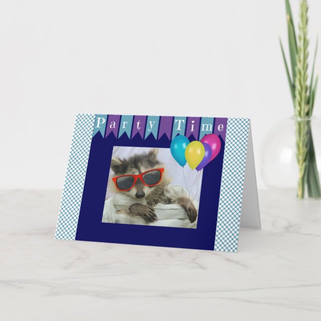 Funny Party Racoon Birthday Card (Front)