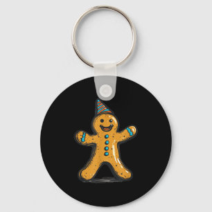 Funny Partying Gingerbread Man With Party Hat Cost Key Ring