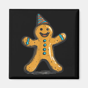 Funny Partying Gingerbread Man With Party Hat Cost Magnet