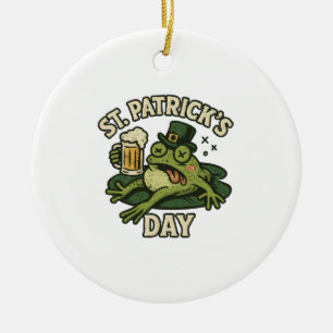 Funny Passed Out St. Patrick's Day Frog Vintage Ceramic Tree Decoration