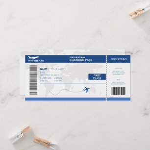Funny passport, boarding pass ticket 10th birthday invitation