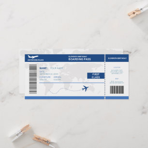 Funny passport, boarding pass ticket 11th birthday invitation