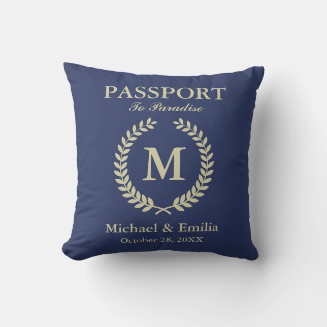 Funny Passport Look Laurel Wreath Monogram Name Cushion (Front)