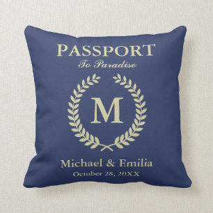 Funny Passport Look Laurel Wreath Monogram Name Cushion