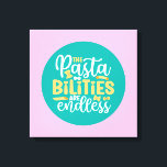 Funny Pasta Pun Pastel Kitchen Typography Art Canvas Print<br><div class="desc">Colourful typography art with retro and vibrant colours. Funny puns and quotes about food,  cooking,  baking and dining. Perfect decoration for your kitchen,  diner,  café,  bakery shop or restaurant. Background colour (the circle and the square) is customisable via the Design Tool.</div>