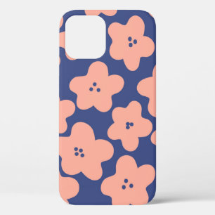 Funny pastel orange flowers on bright blue backgro iPhone 12 case