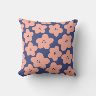 Funny pastel orange flowers on bright blue backgro cushion