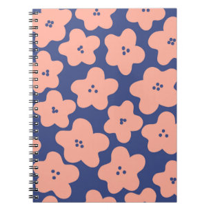 Funny pastel orange flowers on bright blue backgro notebook