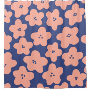 Funny pastel orange flowers on bright blue backgro shower curtain