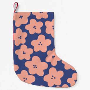 Funny pastel orange flowers on bright blue backgro small christmas stocking