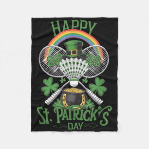 Funny Patricks Day Badminton Costume Four-leaf Clo Fleece Blanket