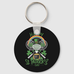Funny Patricks Day Badminton Costume Four-leaf Clo Key Ring