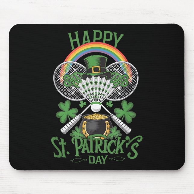 Funny Patricks Day Badminton Costume Four-leaf Clo Mouse Mat (Front)