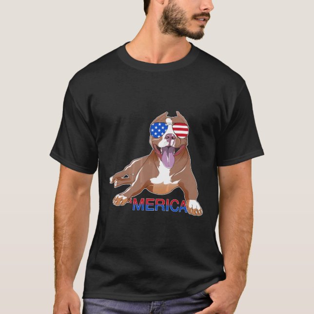 Funny Patriot Pitbull Merica T-Shirt (Front)