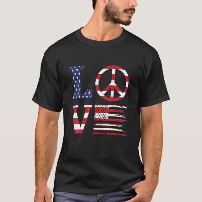 Funny Patriotic 4th Of July Love American Flag Pea T-Shirt (Front)
